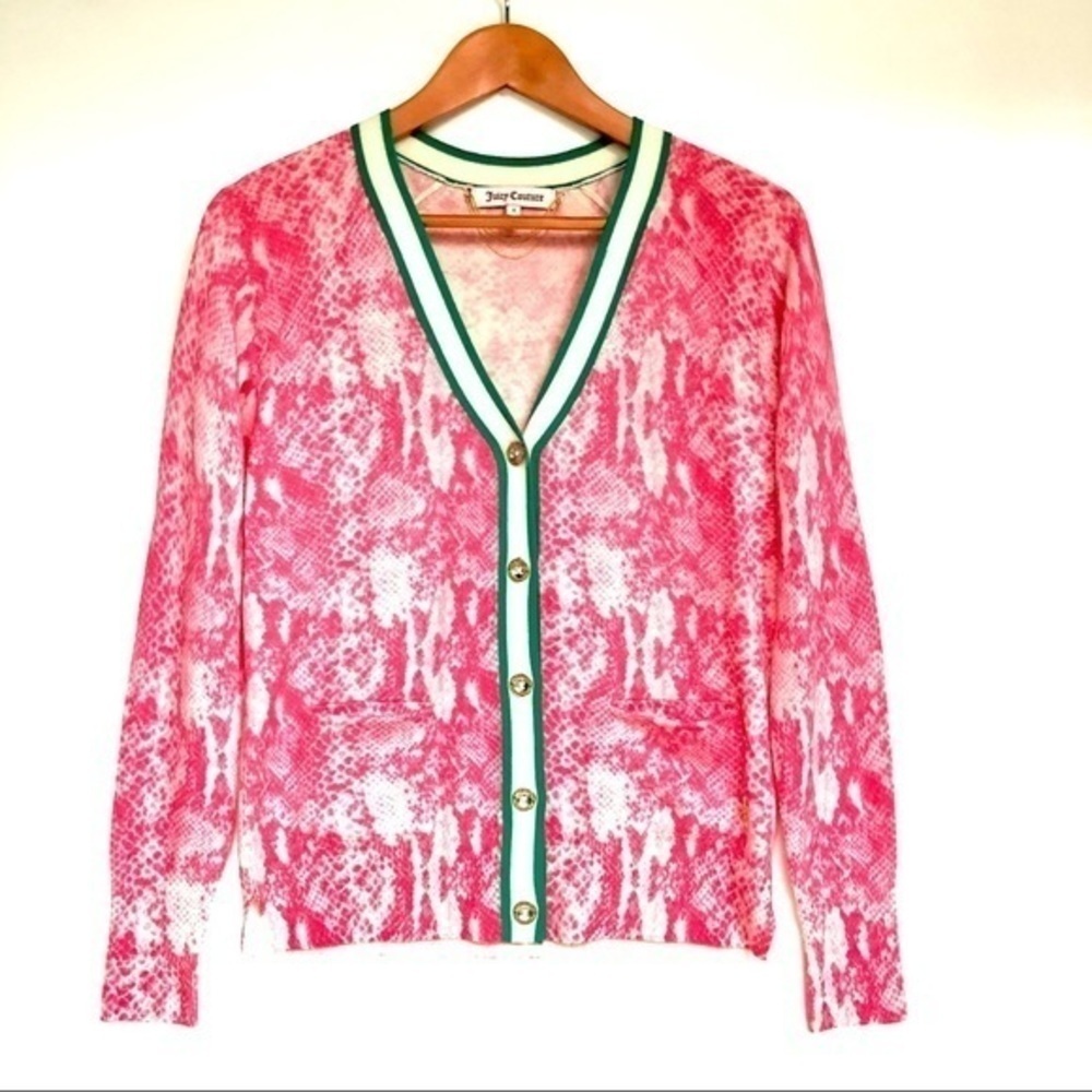 Juicy Couture Pink Python Print Wool Cardigan S - image 3